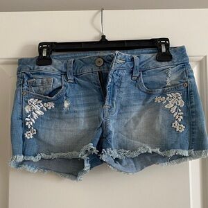 Makers of True Originals Light Blue Denim Shorts with White Embroidery